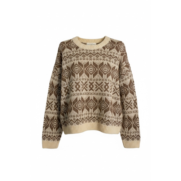 NWT Size Large Cream and Brown Pullover Sweater - Picture 2 of 7